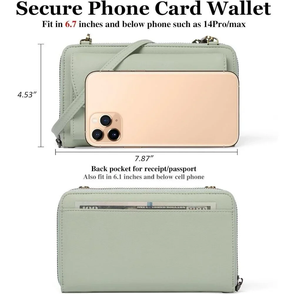 Women Z02 Green Phone Purse Crossbody Bags for Small Travel Wallet Touch Screen